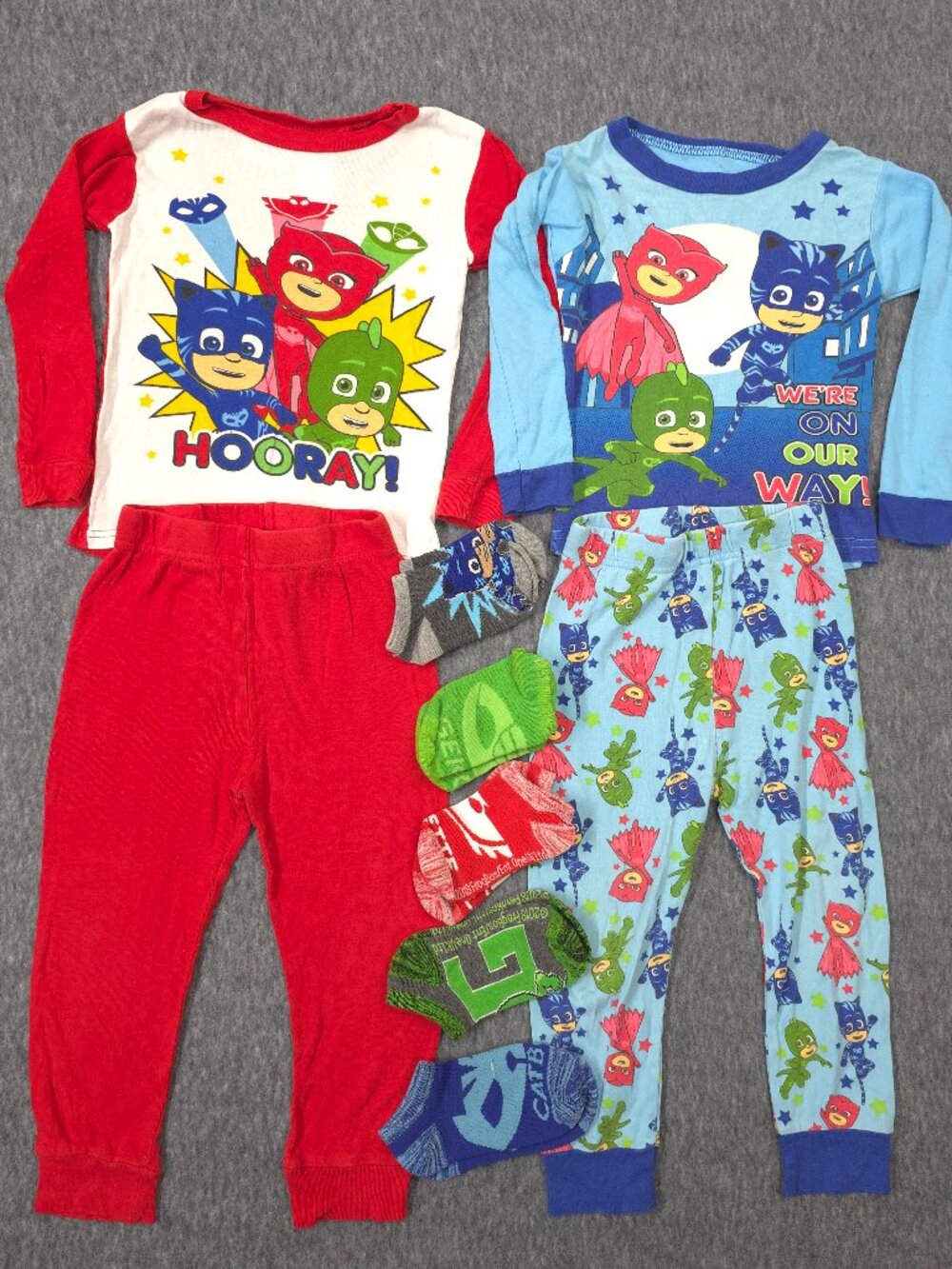 PJ Masks Boys 4T Pajama Bundle 2 Sets + 5 Socks Catboy Gekko Owlette